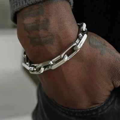 Men Silver Cuban Link Thick Chain Bracelet Durable Titanium Steel Ideal Gift - Image 1 of 4