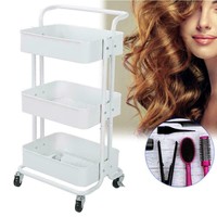 3 Tier Metal Rolling Utility Cart Mobile Storage Organizer Trolley Cart White