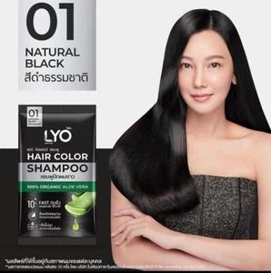 Hair Color Shampoo Dye Cover Gray White 100% Organic LYO Natural Black 01 - Imagen 1 de 14