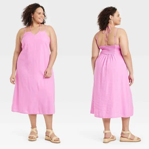 XXL - Womens Linen Midi Sundress - Universal Thread - Pink - Picture 1 of 7