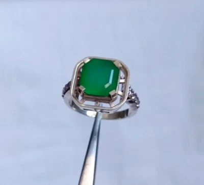 Anello da uomo ottagonale onice verde naturale in argento sterling 925 regalo... - Immagine 1 di 4