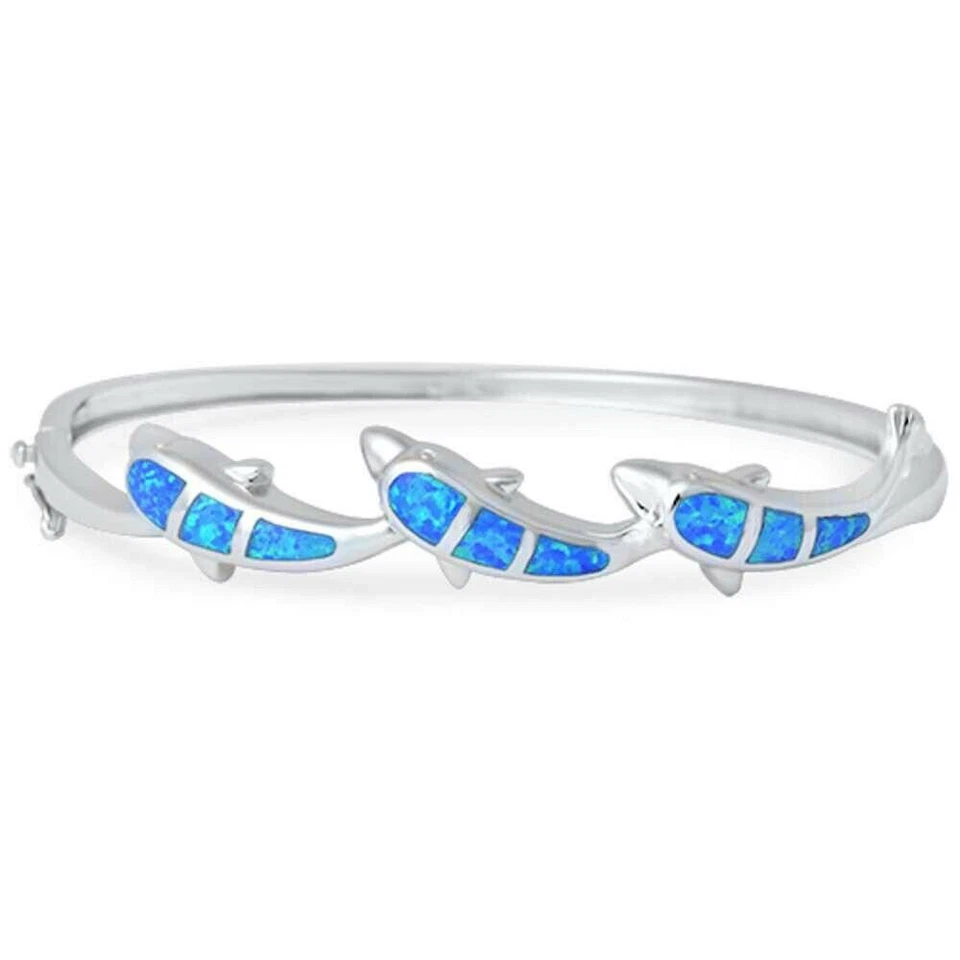 Lindos brazaletes brazaletes brazaletes de ópalo azul 925 astilla esterlina joyería para mujeres niñas Foto 1 de 1