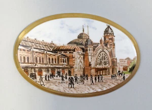 9959488 Porcelain Wand-Bild-Platte Medallion Fine Hand Painted City Scene 19.Jh - Picture 1 of 2