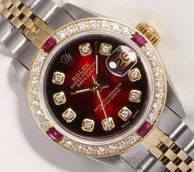 Rolex Lady Datejust 26mm 2 Tone 18k Ruby Diamond Bezel-Red Vignette Diamond Dial - Image 1 of 4
