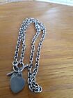 Used 24g Vintage 925 Silver Heart T-Bar Necklace Belcher Chain 17.5 Inch 44.5CM 