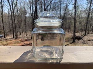 Vintage Clear Glass Anchor Hocking Square Canister Storage Apothecary Jar 6.5” T - Picture 1 of 5