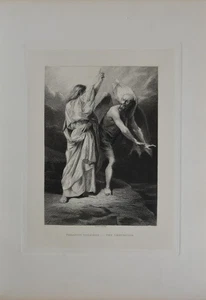 Antique John Milton Art Paradise Lost Satan Christ India Proof Engraving 1880 - Picture 1 of 8