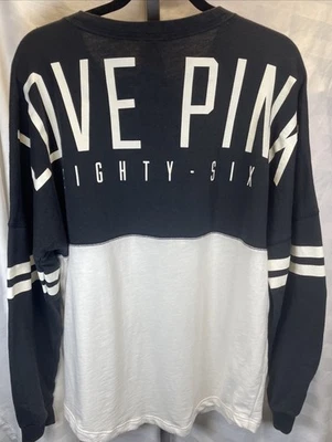 Pink Victoria's Secret Love Pink 86 Varsity Long Sleeve Black/White Women Large - Image 1 of 4
