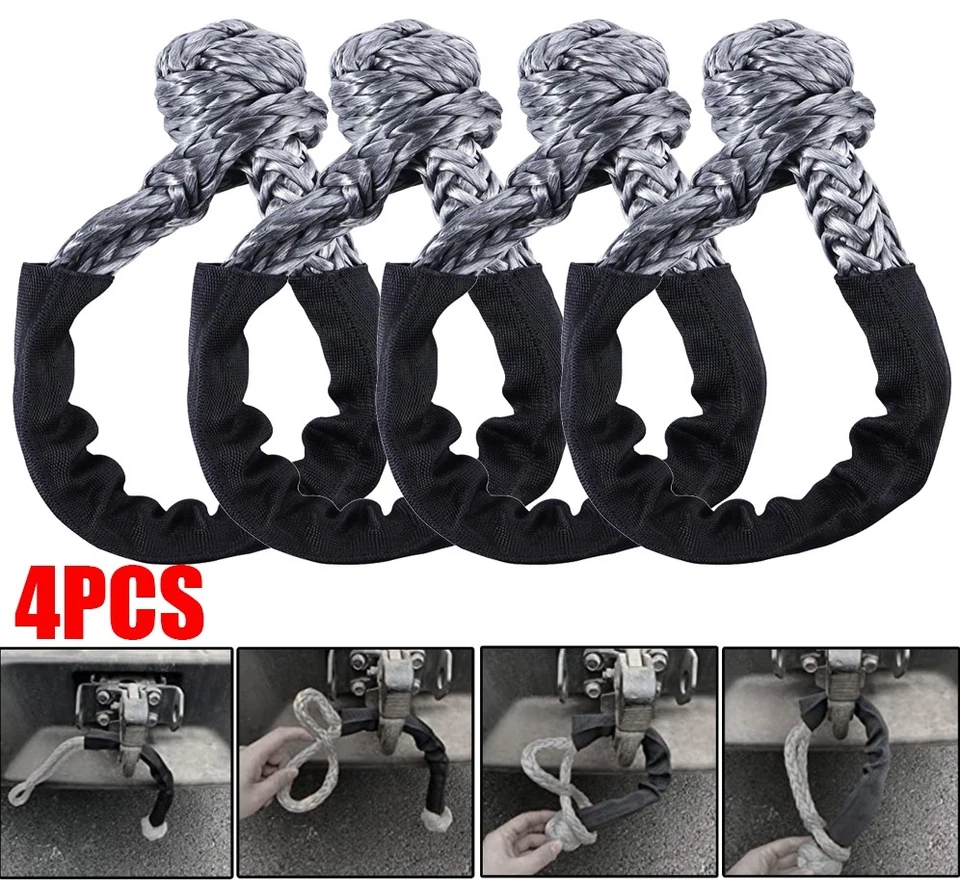 4x Grillete Suave Sintético 22 Pulgadas 38000lbs Resistencia a la Rotura Cuerda Recuperación Remolque Foto 1 de 4