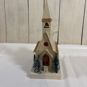 Extra Large Putz House Church Vintage Cardboard Upcycled 10 In Tall - Picture 1 of 10
