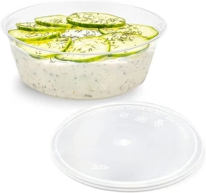 300ML Plastic Food Container with Lid Round Clear Deli Sauce Pots Takeaway 10 OZ - Picture 1 of 6