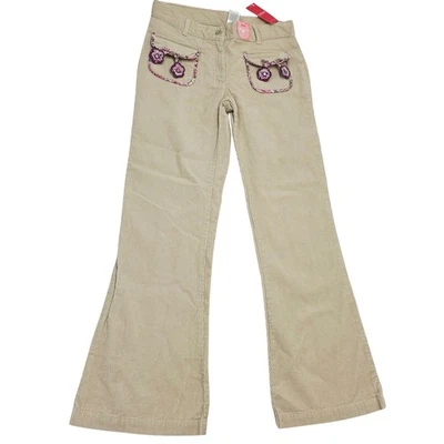 Pantalones Y2K Gymboree Niñas Pana Acampanados "Bonitos en Ciruela" Beige Floral Talla 12 Foto 1 de 4