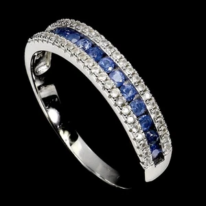 925 Sterling Silver Ring Round Blue Sapphire Myanmar Sapphire Ceylon Gemstone 9 - Picture 1 of 14