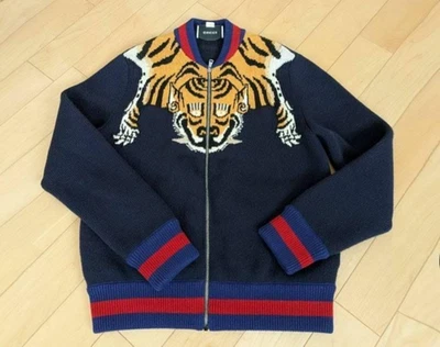 GUCCI Tiger Zip-Up Cardigan Blouson M Size Men's Long Sleeve good condition wool - Image 1 of 4