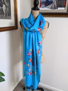 MEXICAN EMBROIDERED SOFT FRINGED SHAWL REBOZO WRAP 72 X 28 - MADE in MEXICO - Picture 1 of 11