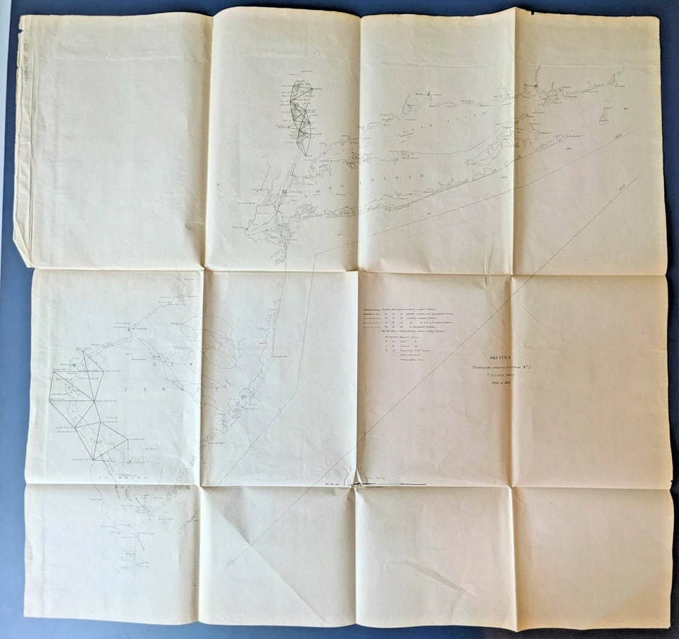Mapa de progreso de la encuesta costera de Estados Unidos de 1853 Long Island y Nueva Jersey (1844-1852) boceto B Bache Foto 1 de 4
