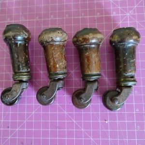 4 Antique Ceramic and Brass Castors - Picture 1 of 10