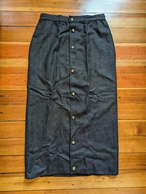 Maxi Falda Larga Vintage Anne Marie Beretta Gris Oscuro Botón A Presión Francia 28 29 6 Foto 1 de 4