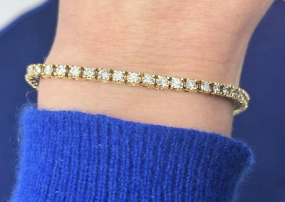 Brazalete de diamantes y tenis de 2,7 quilates de oro amarillo de 14 k - 7 1/4 pulgadas Foto 1 de 4