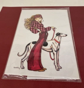 Vintage Sarah Kay - Needlework / Fabric Embroidery Panel - Girl with Dog - Bild 1 von 4