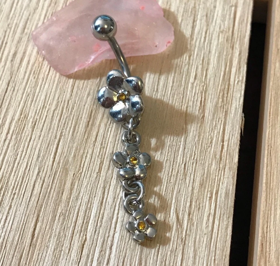 Anillo colgante ombligo flor gema topacio acero quirúrgico calibre 14 anillo ombligo Foto 1 de 1