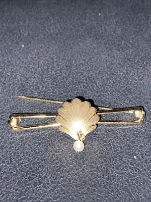 Tie pin vintage-shell with pearl   Silver Tone - Image 1 of 2