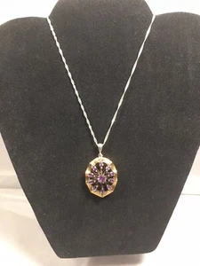 vintage Necklace Gold on sterling silver amethyst Reticulated sterling chain - Picture 1 of 5