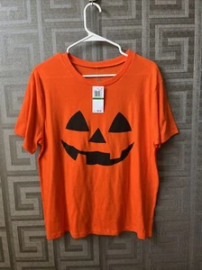 LOVE TRIBE Pumpkin Graphic T-Shirt Large Orange/Black Crew Neck Short Sleeve - Picture 1 of 1