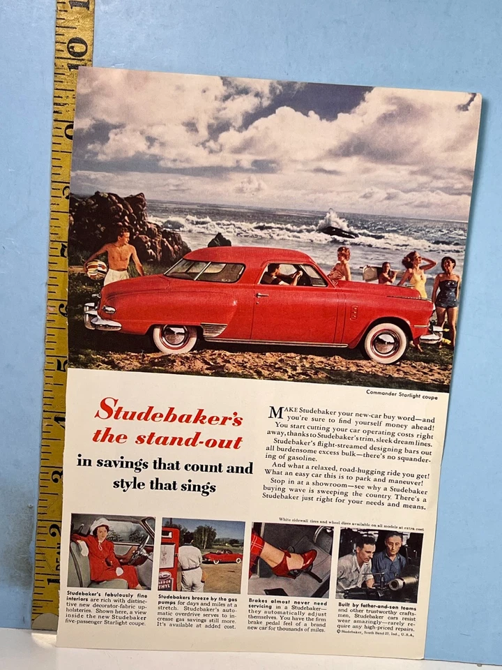 1950's Studebaker Commander Starlight Coupe Automobile Print Advertisement - Image 1 of 1
