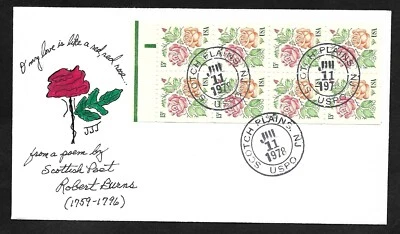 #1737a 15c Red Masterpiece & Medallion Roses - JJJ FDC Bkt Pane of 8 Unofficial - Image 1 of 2