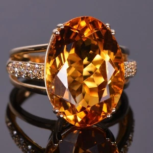 Golden Citrine and White Sapphire Oval Ring Set in 14k Yellow Gold - Picture 1 of 3