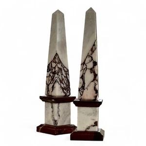 Pair Of Obelisks Calacatta Viola Red Lagoon Marble Table Sculpture H 25Cm - Photo 1 sur 2
