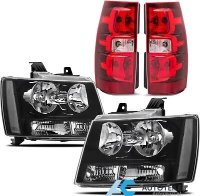 Headlights Tail Lights Assembly Kits For 2007-2014 Chevy Tahoe Black Clear Foto 1 de 4