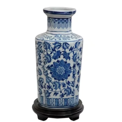 Oriental Furniture Porzellan Vase 12" H Keramik dekorativ blau Blumenmuster - Bild 1 von 4