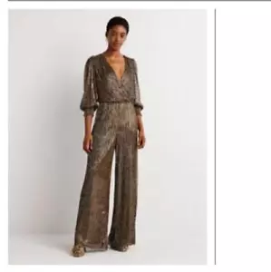 BODEN Plisse Palazzo Jumpsuit GOLD GRÖßE UK 8L D0406 BRANDNEU MUSTER - Bild 1 von 4