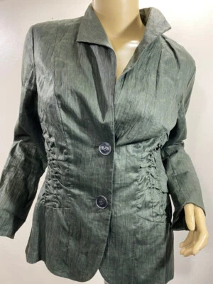 Blazer LAFAYETTE 148 Leonora Encerado 100% Lino Verde Oscuro Mujer 8 Foto 1 de 4