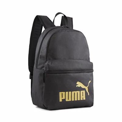 Puma Phase Backpack Schwarz Gold Rucksack Tasche Sport Freizeit Schule NEU - Bild 1 von 2