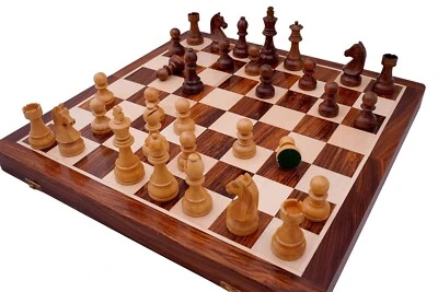 18" x 18" Wooden Magnetic Folding Travel Chess Board Game Set with 2 Extra Queen - Image 1 of 4