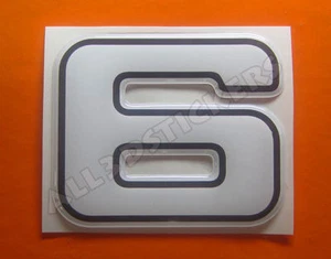 3D Stickers Resin Domed NUMBER 6 SIX - Color White - 50 mm(2 inches) Adhesive - Bild 1 von 1