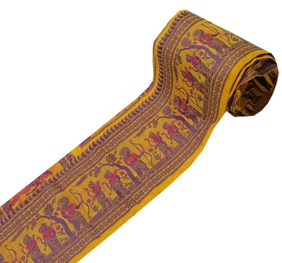 Sushila Vintage Yellow Sari Border Indian Craft Sewing Trim Woven Lace Ribbon - Image 1 of 4