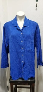 Click By Color Me Cotton 100% Linen Button Front Long Sleeve Shirt Sz M Blue - Bild 1 von 7