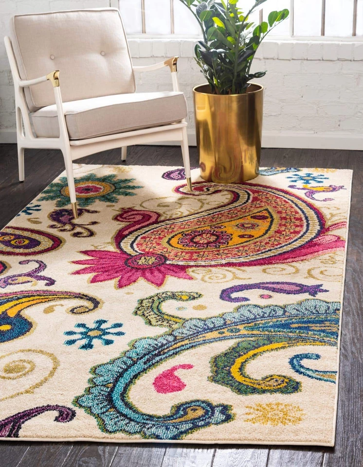 Estrella Collection Colorful, Paisley, Floral, Abstract, Modern Area Rug, 9 x... - Image 1 of 4