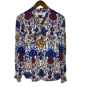 Blusa Talbots Para Mujer Multicolor Floral Cuello Atado Grande Manga Larga Cuello en V - Imagen 1 de 8