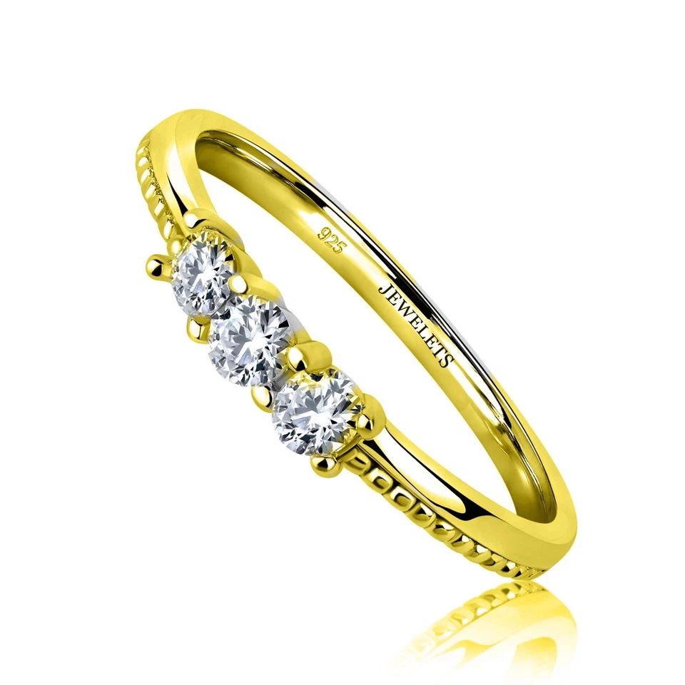 Pulseira de prata esterlina de três pedras – Anel folheado a ouro com 3 pedras cúbicas de zircônia - Imagem 1 de 4