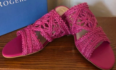 NEW Jack Rogers Woven Sandals 8 M Rebecca Bright Pink Stacked Heel NIB $128 - Image 1 of 4