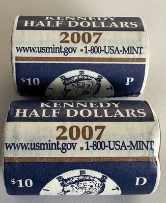 Rollos de monedas de 10 dólares Kennedy 2007 P&D como nuevo en Estados Unidos sellados Foto 1 de 2