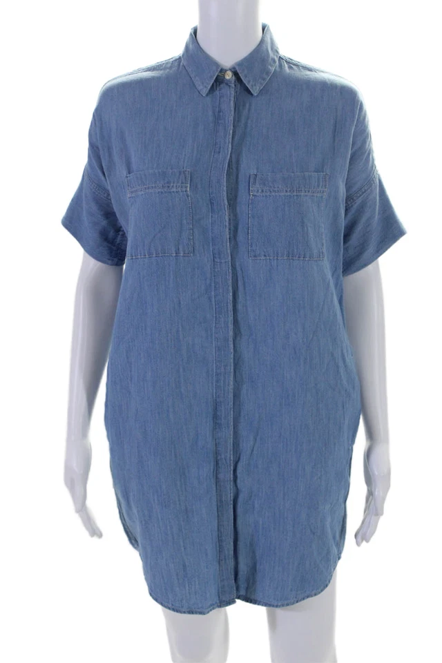 Madewell Womens Cotton Blend Denim Collared Short Sleeve Dress Blue Size XXS - Image 1 of 4