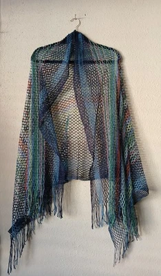 Missoni Foulard Shawl Womens One Size Blue Green Open Weave Knit Fringe Italy - Image 1 of 4