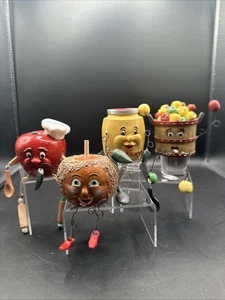 LOT 4 VINTAGE Apple Fruit Shelf Sitters Anthropomorphic Resin Figures Apples WMG - Picture 1 of 13