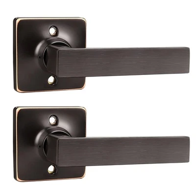 2 Pack Oil Rubbed Bronze Dummy Door Levers Square Door Handles Straight Lever... - Image 1 of 4